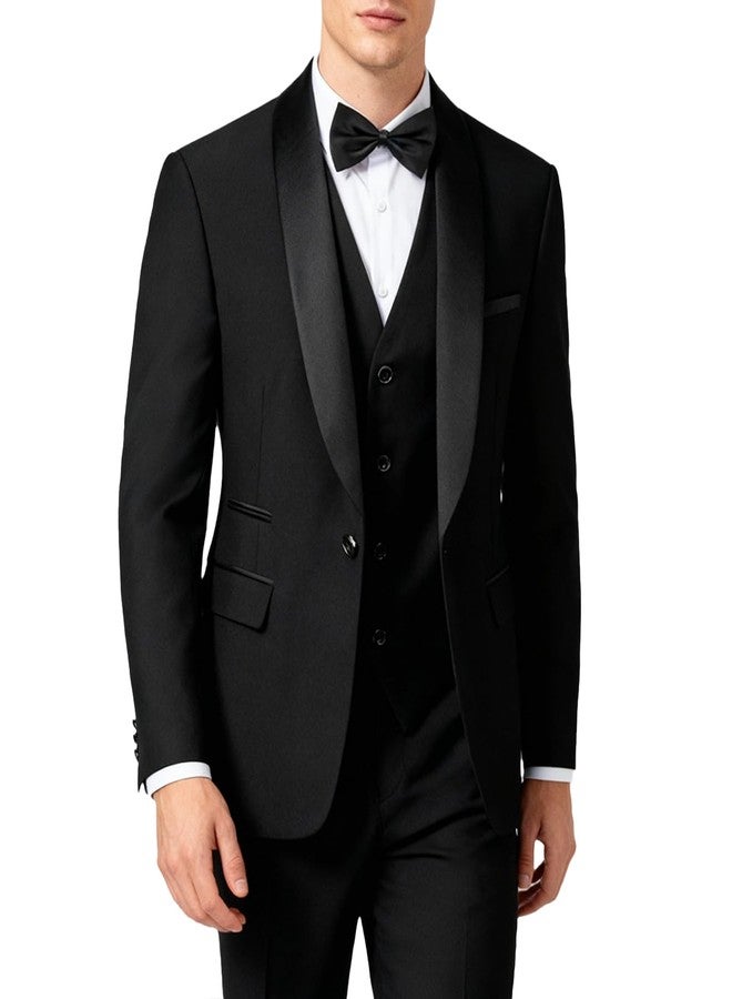 UNINUKOO Mens 3 Piece Suit Slim Fit Dress Tux Suits for Men Solid Color Wedding Classic Tuxedo Set US Size L Black - Image 1